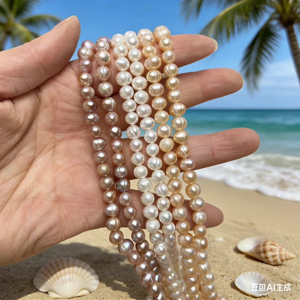 Perlas Sueltas de Agua Dulce Naturales, Color Naranja Púrpura, Casi Redondas, de 6-7mm, para Fabricación de Joyería DIY, Collares, Pendientes y Pulseras para Mujer