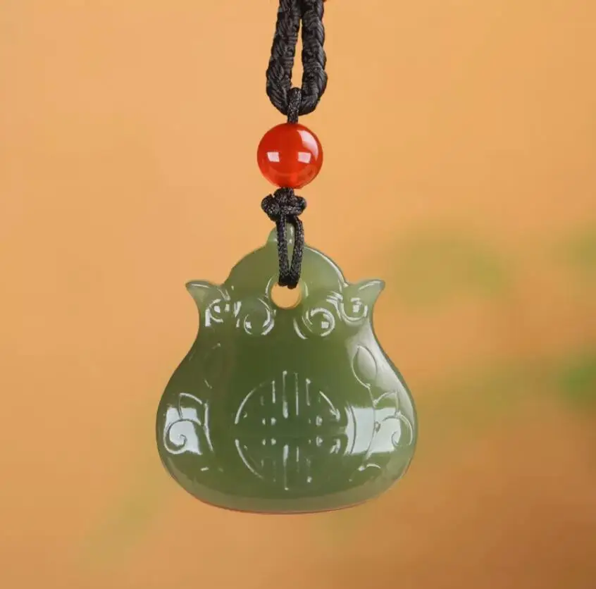 

Chinese Nature High Icy Green HeTian Jade jadeite Hand-Carved pendant blessing