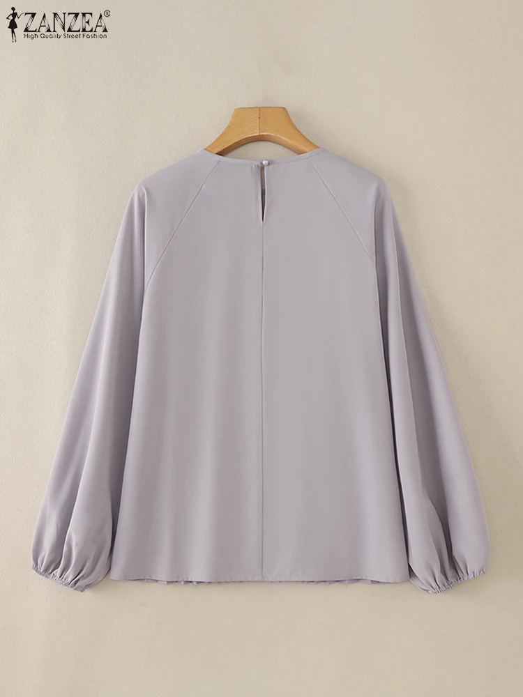 ZANZEA-Blusa plisada de manga larga para mujer musulmana, Tops, camisa de trabajo de moda de otoño, ropa islámica, Blusas Hijab para mujer