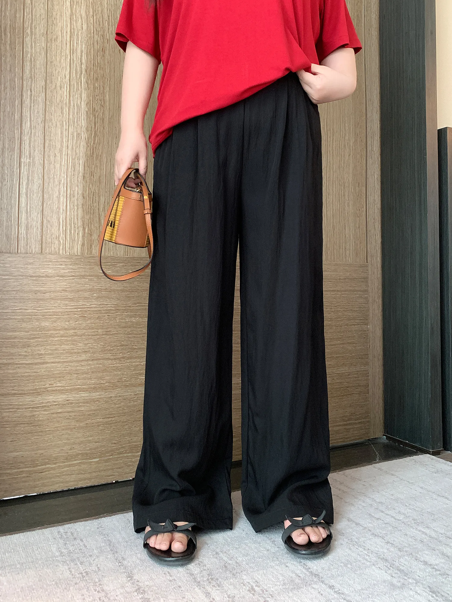 

Прямые брюки с высокой талией, драпированные тонкие новые летние повседневные брюки для женщин больших размеров, свободные женские брюки длиной до пола