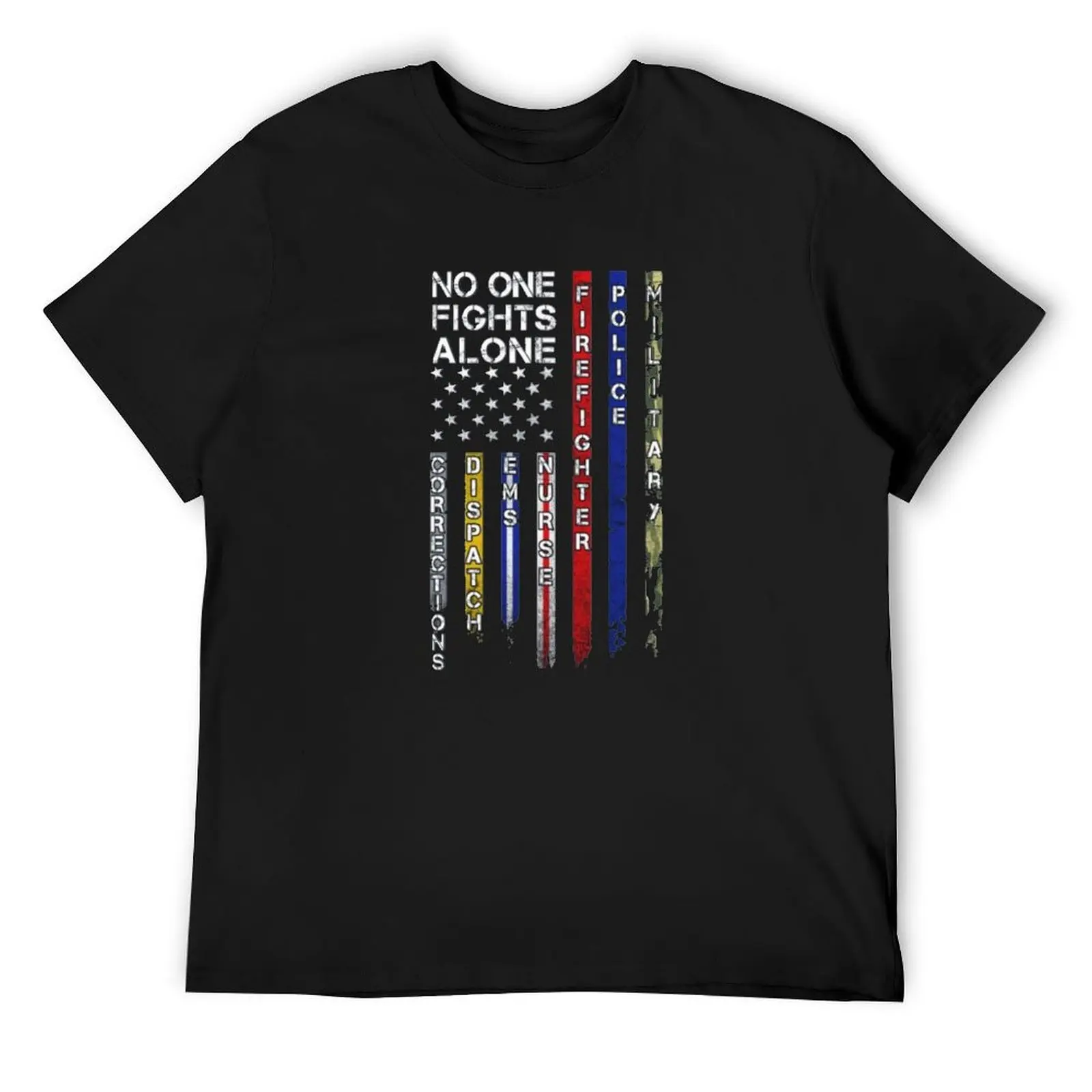 No one fights alone first responder tee shirt T-Shirt anime tshirt cotton graphic tees Men's clothing