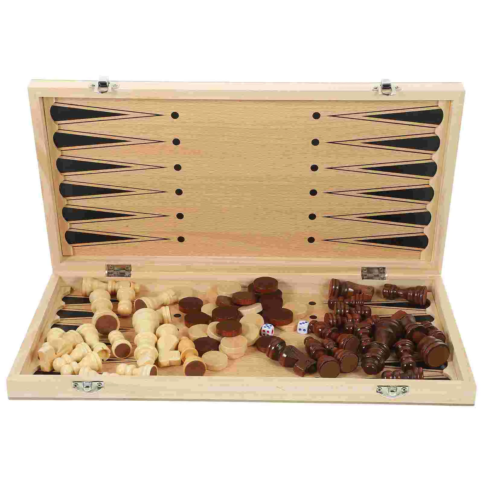 3-in-1-Schachbrett-Set aus Holz, zusammenklappbar, für Reisen, magnetisches Spiel, Schach, Dame, Backgammon, perfekte Größe, Familienbüro, Schule