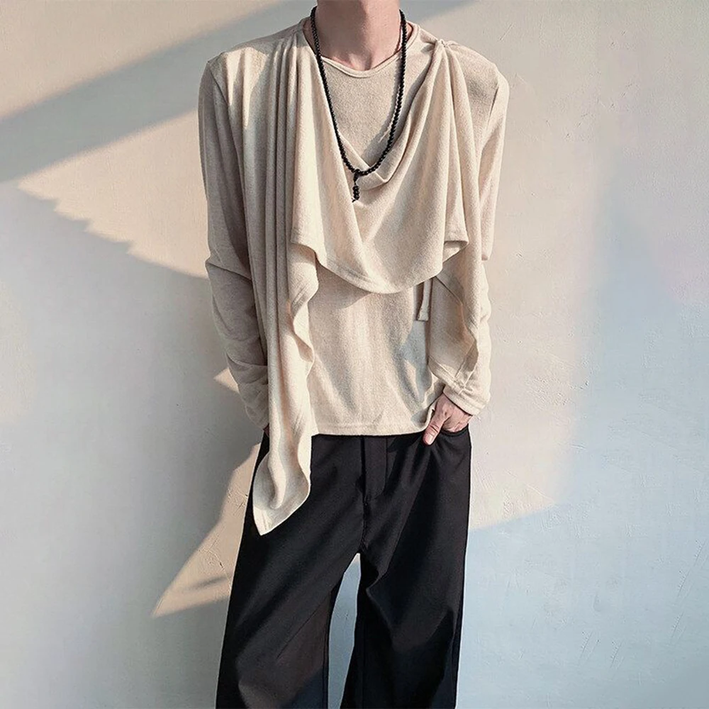 Mens Spring T-Shirt Y2k Faux Two Piece Knitwear Streetwear Youth Casual Outdoor Niche Long Sleeve Top Men'S Clothing 2026 New