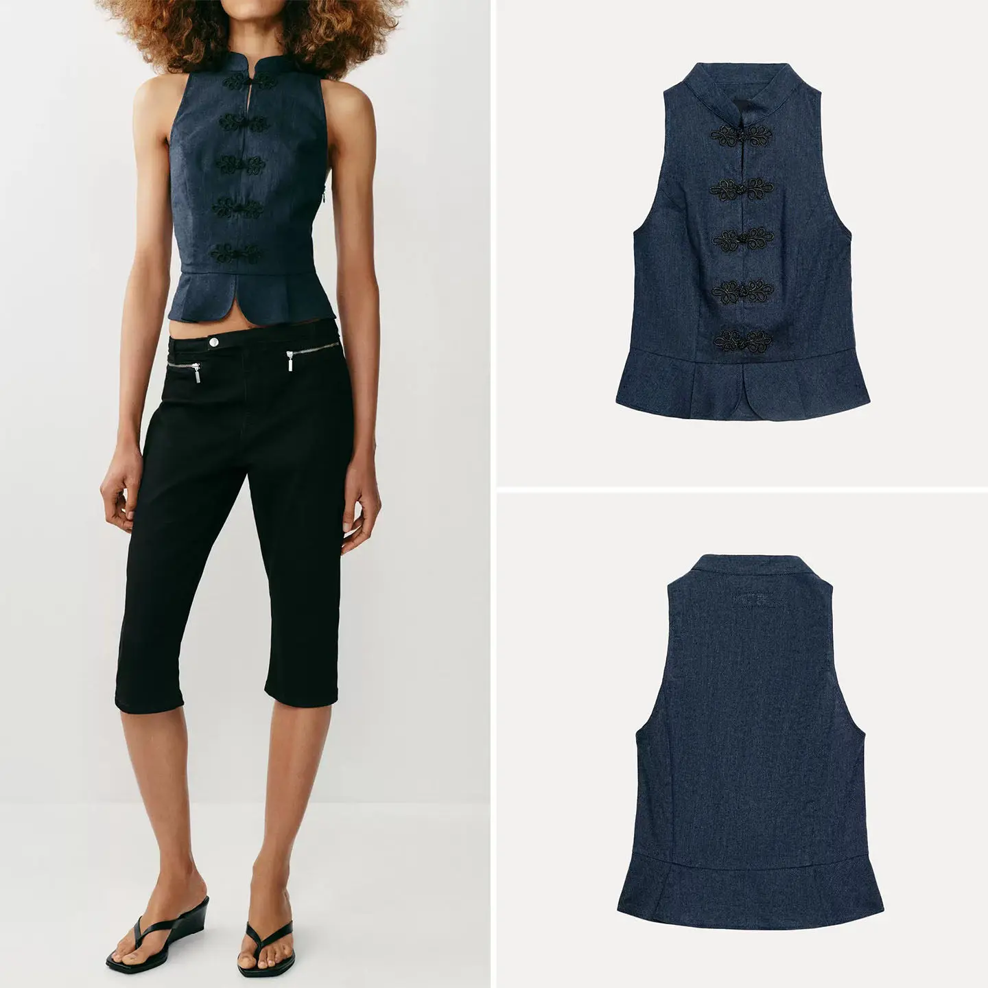 

Fashionable New Chinese Style Women's Top High Collar Sleeveless Waist-Cinching Summer Outfit 2026 Zadata Girl's Vest