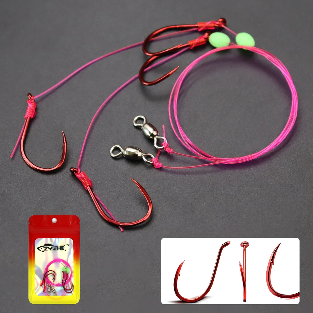 ZYZHE 2 Stück Snapper Rigs Angelstinger Rigs 2/0 # 3/0 # 4/0 # mit Doppel-Rotoktopushaken, Lebendköder-Rigs, Schnurhaken – Detail 9