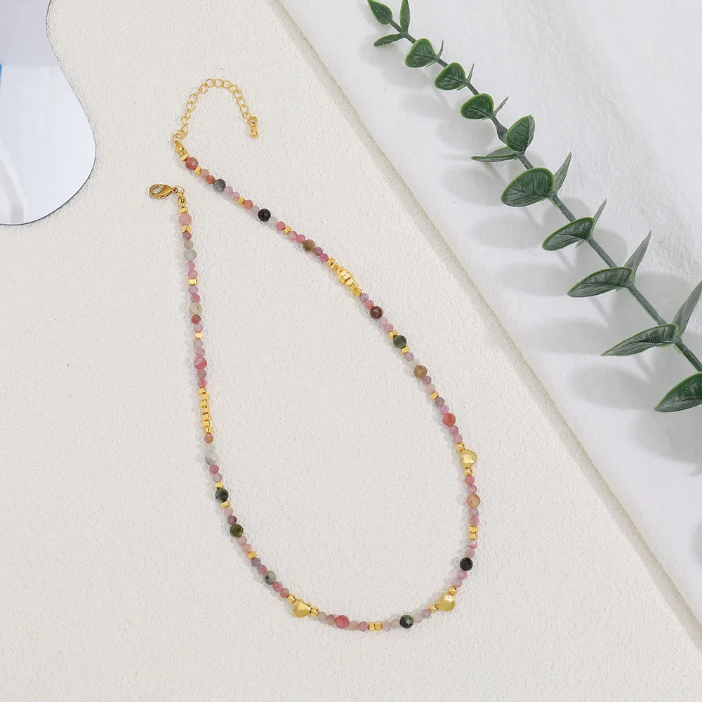 Natural Tourmaline Colorful Seed Beaded Necklace Bracelet Set Pink