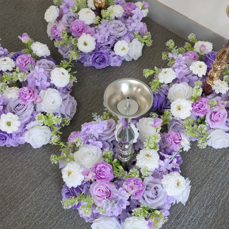 Purple Wedding Banquet Stage Backdrop Arch Flower  Floral Row Table Centerpiece Ball strips Arrangement Home Party Decor Event