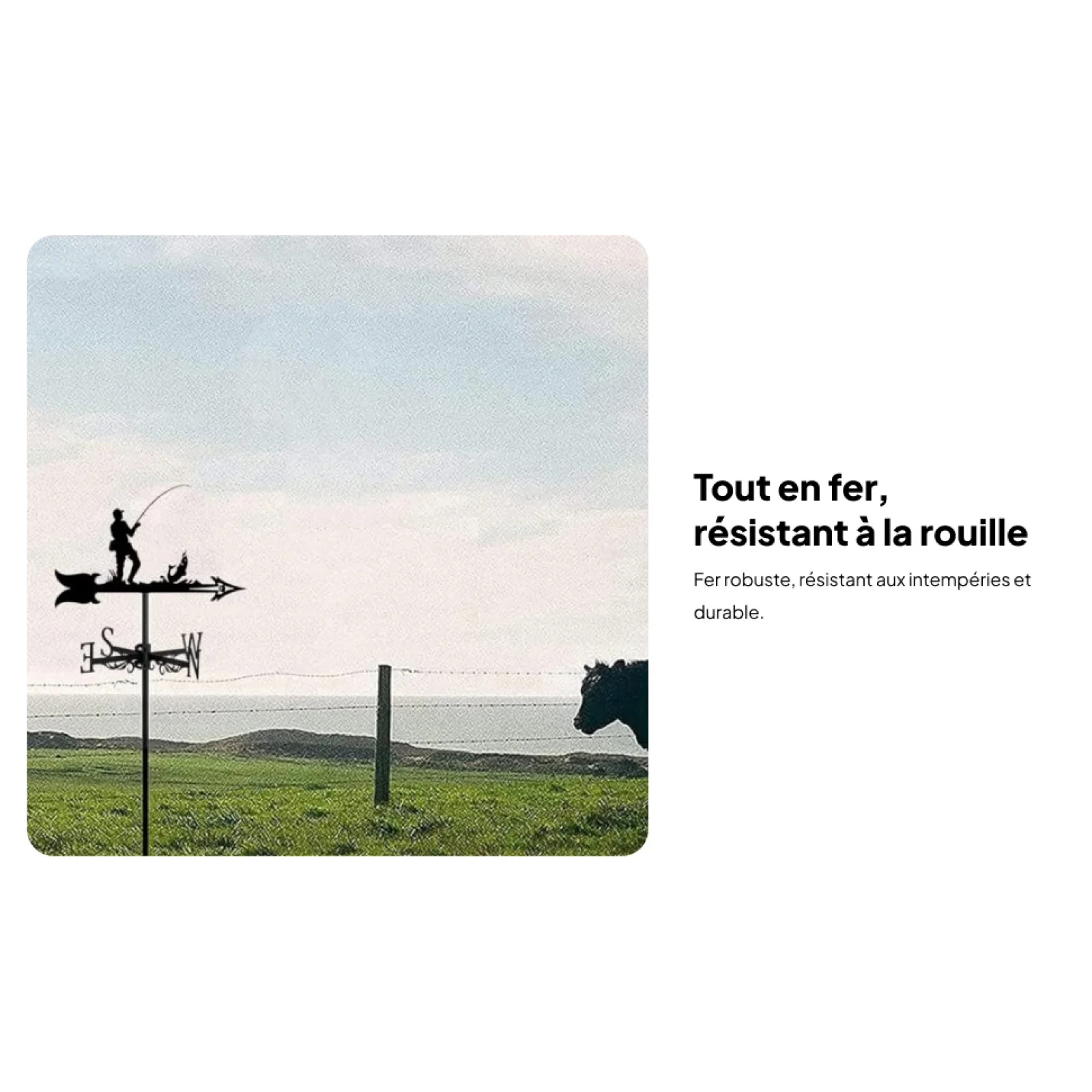 Fence Mount Weathervane Garden Wind Direction Indicator Yard Farm Decor Easy Use