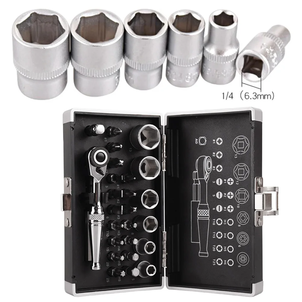 Metric Socket 1 4 Drive Socket DIY Projects 26pcs Tool Set Chromium Vanadium Steel Compact Size Portable Design