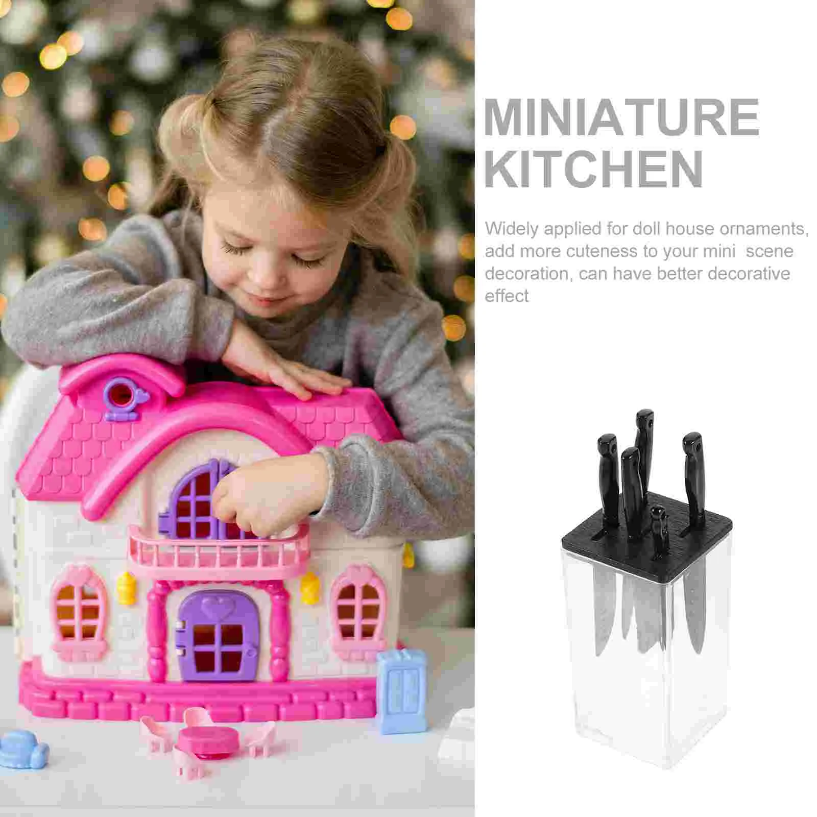 

1 Set Transparent Knife Set Black Holder Miniature Kitchen Utensils Dollhouse Accessories Detailed Alloy Material Lasting