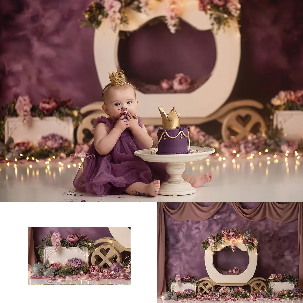 

Royal Coronation Background Floral Carriage Kids Baby Cake Smash Photography Props Child Adult Photocall Studio Backdrops