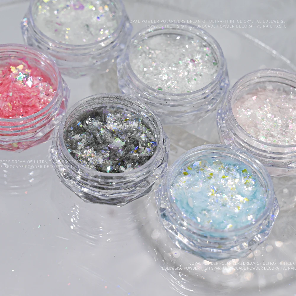 Aurora Iridescent Opal Nail Glitters Mermaid Chrome Powder Reflective Edelweiss Ice Snow Nails Flakes Gel Polish Decor Set Flash