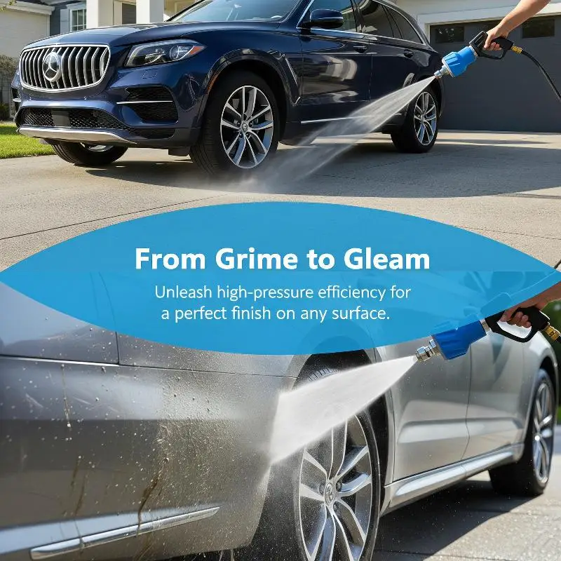 High Pressure Washer Spray Nozzle With 1/4' Quick Connect And High-Elastic Soft Anti Scratch Sleeve For Car Garden Cleaning