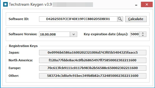 PASSCODE For Techstream V18.00.008 Software Registration Keygen PASS-CODE Seed Number Calculator for Toyota / Lexus / Scion