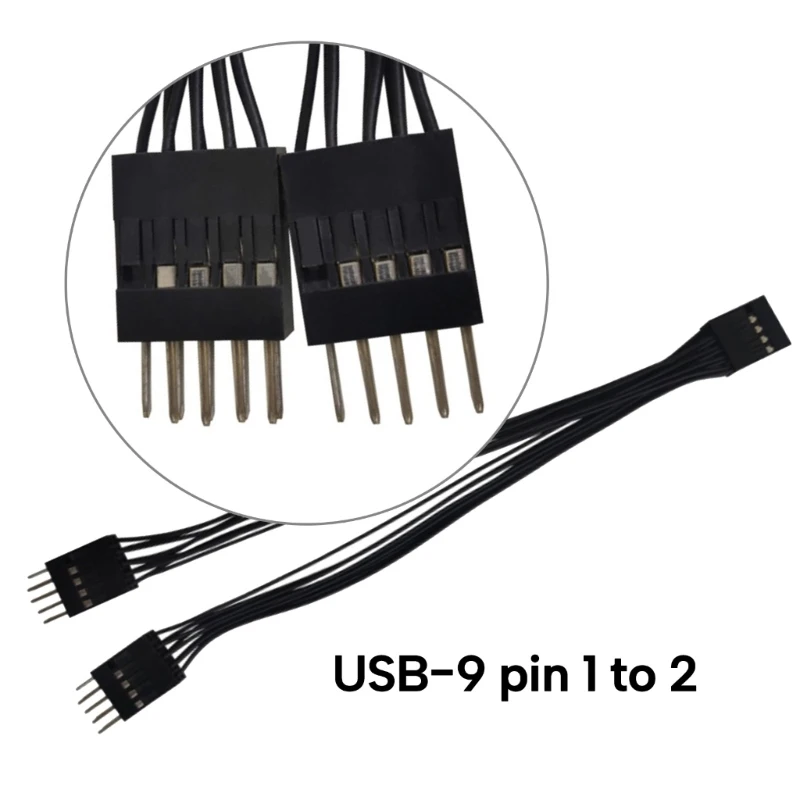 Adaptador USB de 9 pines a doble 9 pines, convertidor divisor de 9 pines hembra a 2x9 pines macho para placa base, extensión de alimentación USB de 17CM
