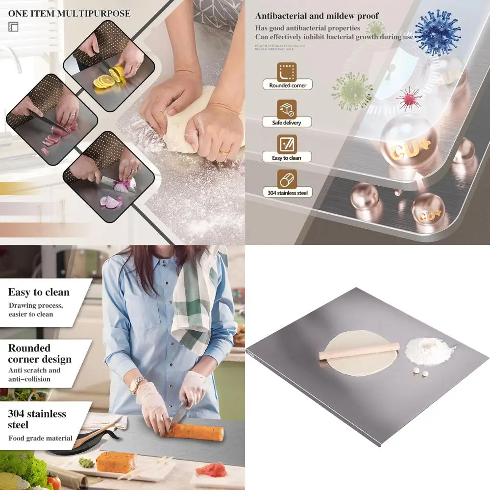 

Double-Sided 304 Stainless Steel Chopping Board, Ideal for Pasta, Pizza, and Bread Making (19.6x19.6x0.06)
