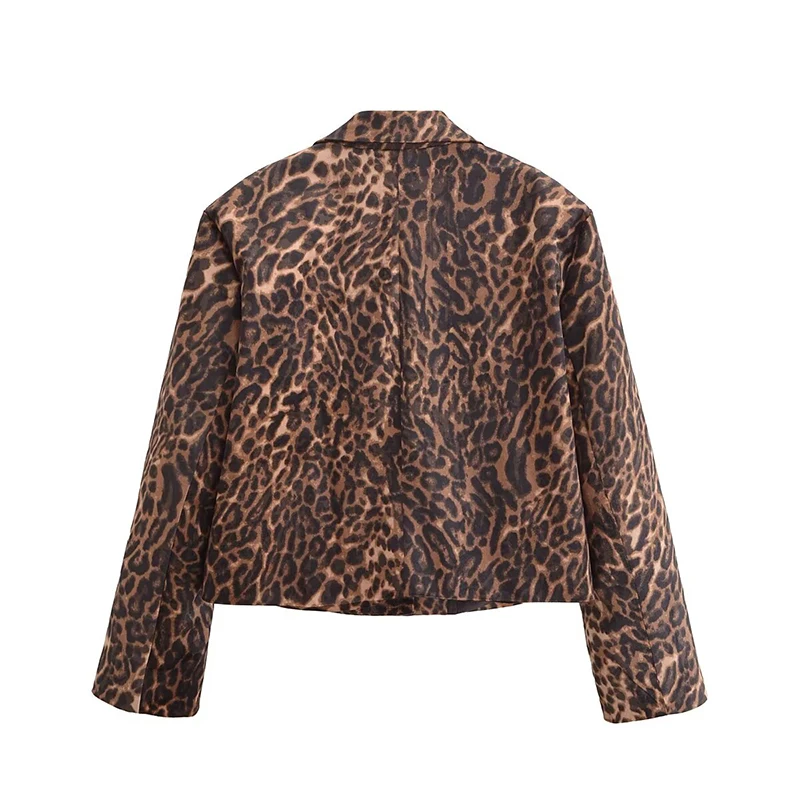 Yenkye feminino leopardo impressão colheita veludo blazer manga longa lapela gola alta rua terno jaqueta outono inverno senhora outfits