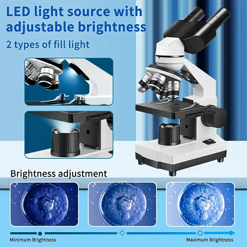 Binocular Microscope 40X‑2500X HD Inspection Laboratory Optical Microscope Tool Set For Schools&Home&Scientific Research