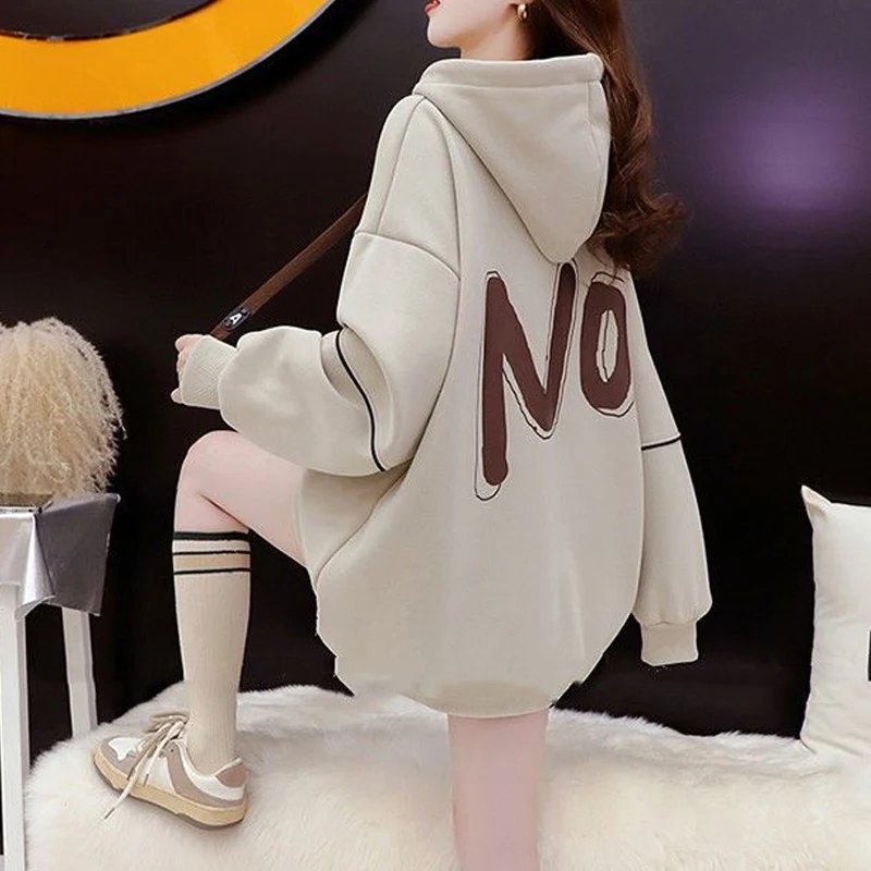 2024 New Spring Autumn Women Trendy Casual Streetwear Oversized Hooded Sweatshirts Harajuku Y2K Letter Print Long Sleeve Hoodies