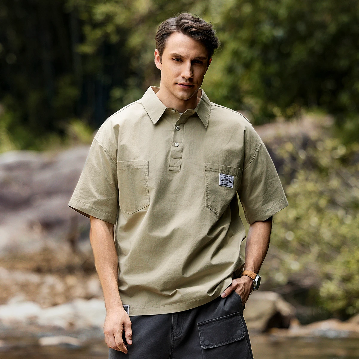 

100% Cotton High Quality Half-Placket Pullover Shirt for Men - Summer Notch Collar Relaxed Fit Casual Short Sleeve Polo Shirt