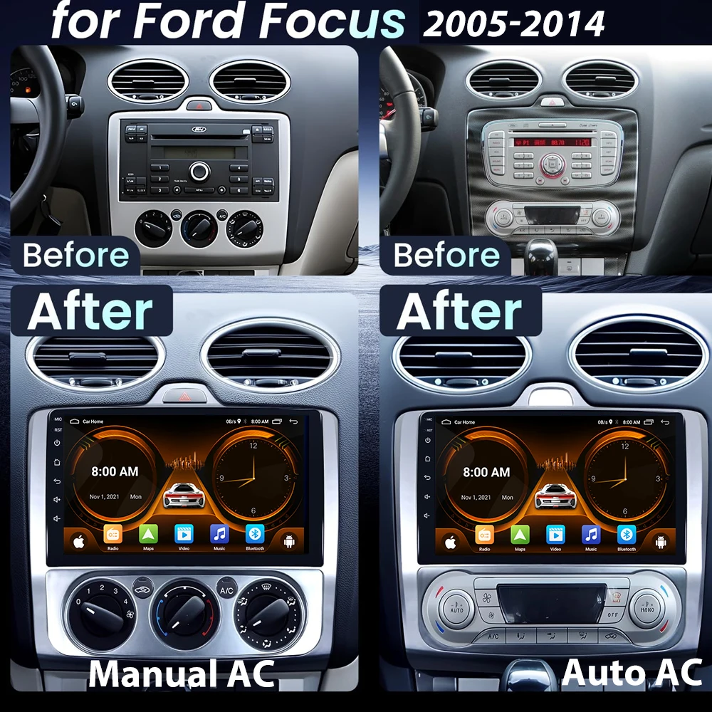 Radio de coche para Ford Focus Mk2 Mk3 2005-2014 estéreo Carplay Android 13 Auto 9 pulgadas pantalla táctil Radio navegación GPS Bluetooth