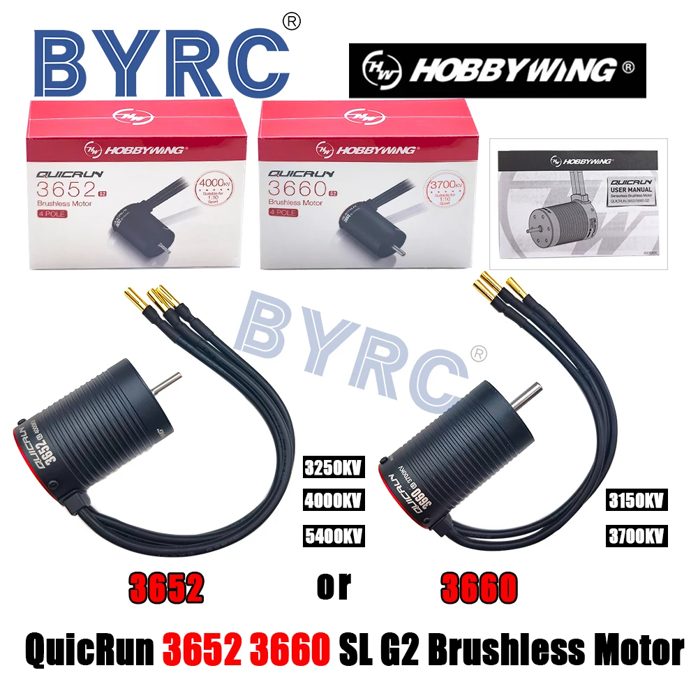 محرك HOBBYWING QuicRun 3652 3250KV/4000KV/5400KV 3660 3150KV/3700KV G2 محرك بدون فرشاة بدون مستشعر 2-3S لعربة سيارة RC 1/10