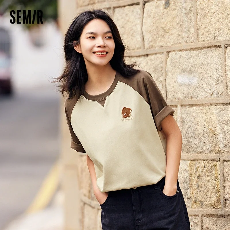 Semir Mid-Length Loose-Fit T-Shirt Women Oversized Dolman Sleeves 2024 Summer New Cotton Printed Tee Unique And Niche Style