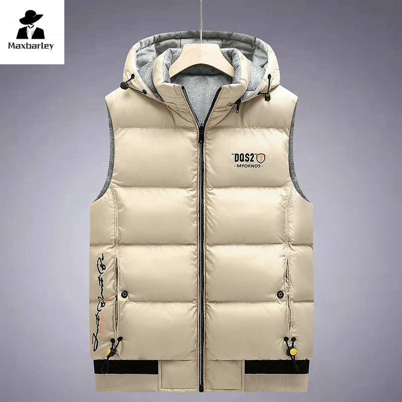 2024 Winter Down Cotton Jacket Men\'s Casual Thickened Warm Double-sided Wearing Vest Street Fashion Detachable Hooded Parka Ski