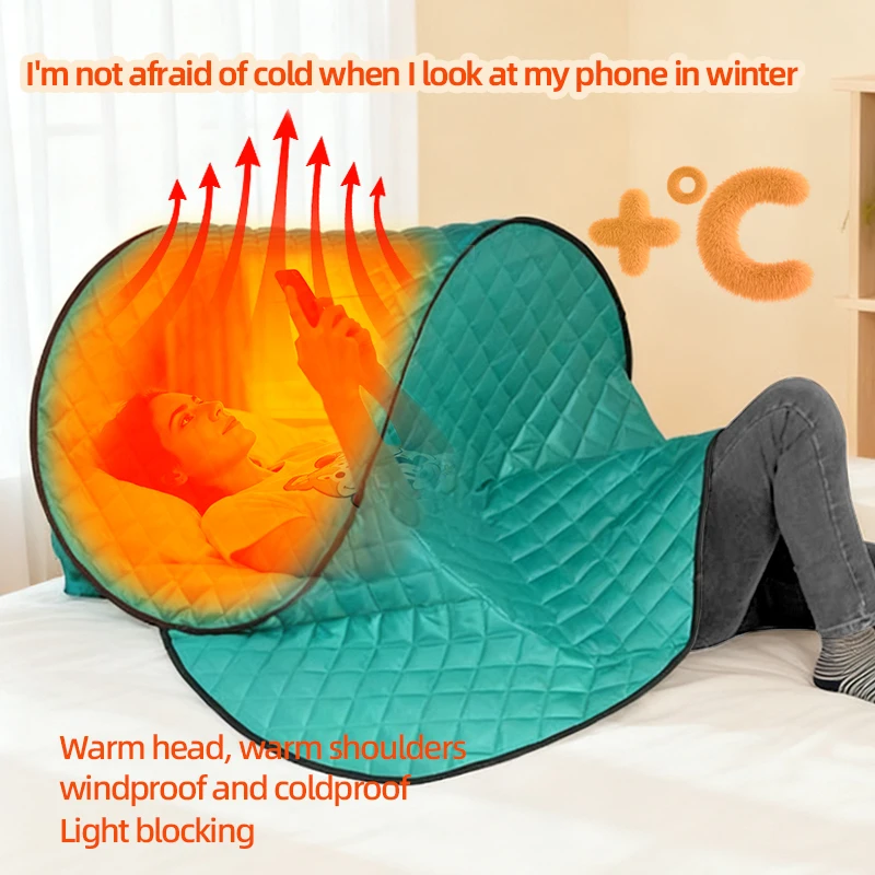 Portable Foldable Head Full-Coverage Hood for Bed Three-layer Quilted Privacy Windproof Warm Sleep Tent for Office Camping
