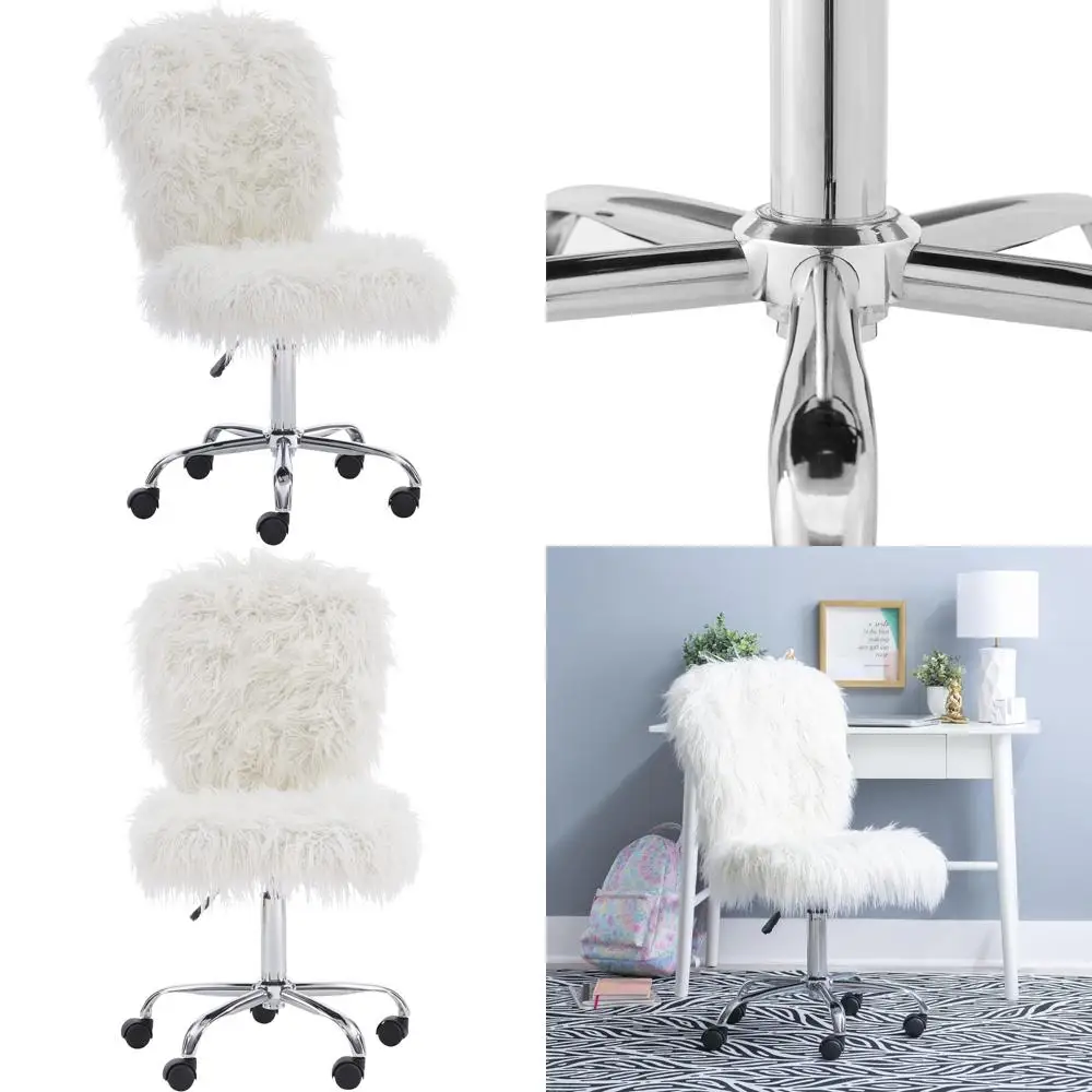 

White Faux Flokati Armless Office Chair with Comfortable Padding