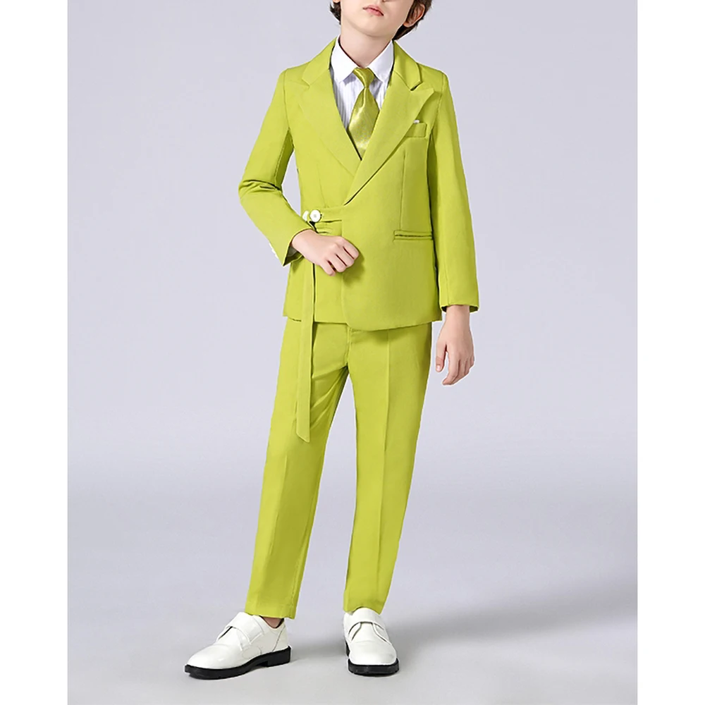Fashion Boys Suits 2 Piece Latest Design Peak Lapel Blazer Sets with Belt High-end Casual Daily Solid Color Kids Clothes
