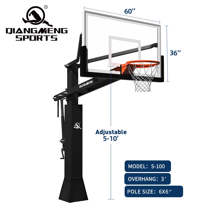 Adjustable Height 6.73-10 Ft Basketball Hoop With 2.2 Ft Extension Arm And 6'' X 6'' Backboard