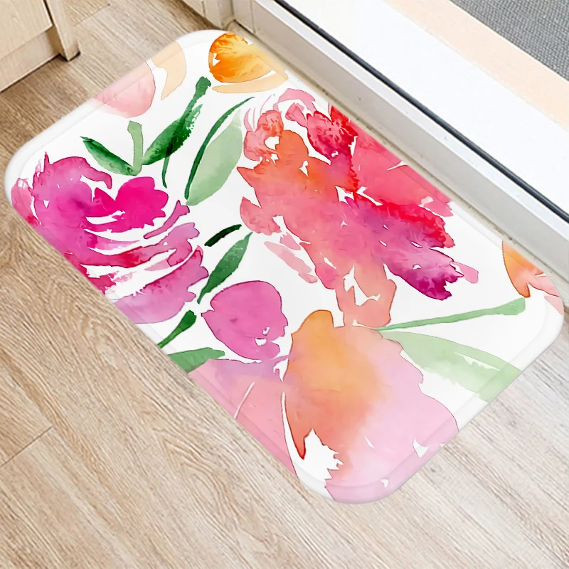 Colorful Floral Pattern Entrance Door Mat Floor  Bathroom Kitchen Indoor Non-slip   Room Home Decor