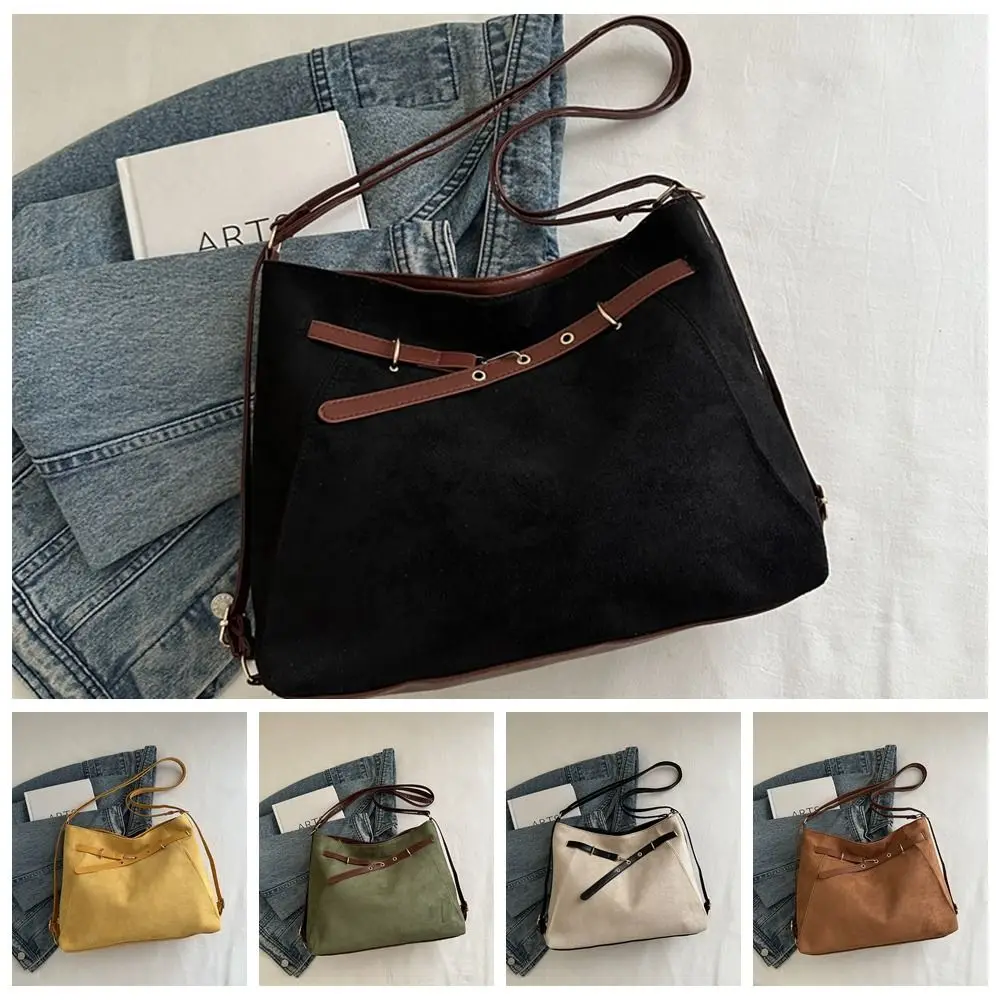 Sac fourre-tout en daim de grande capacité, mignon, Vintage élégant, sac à bandoulière de transport, sac à main de couleur Pure, sac Hobo pour filles