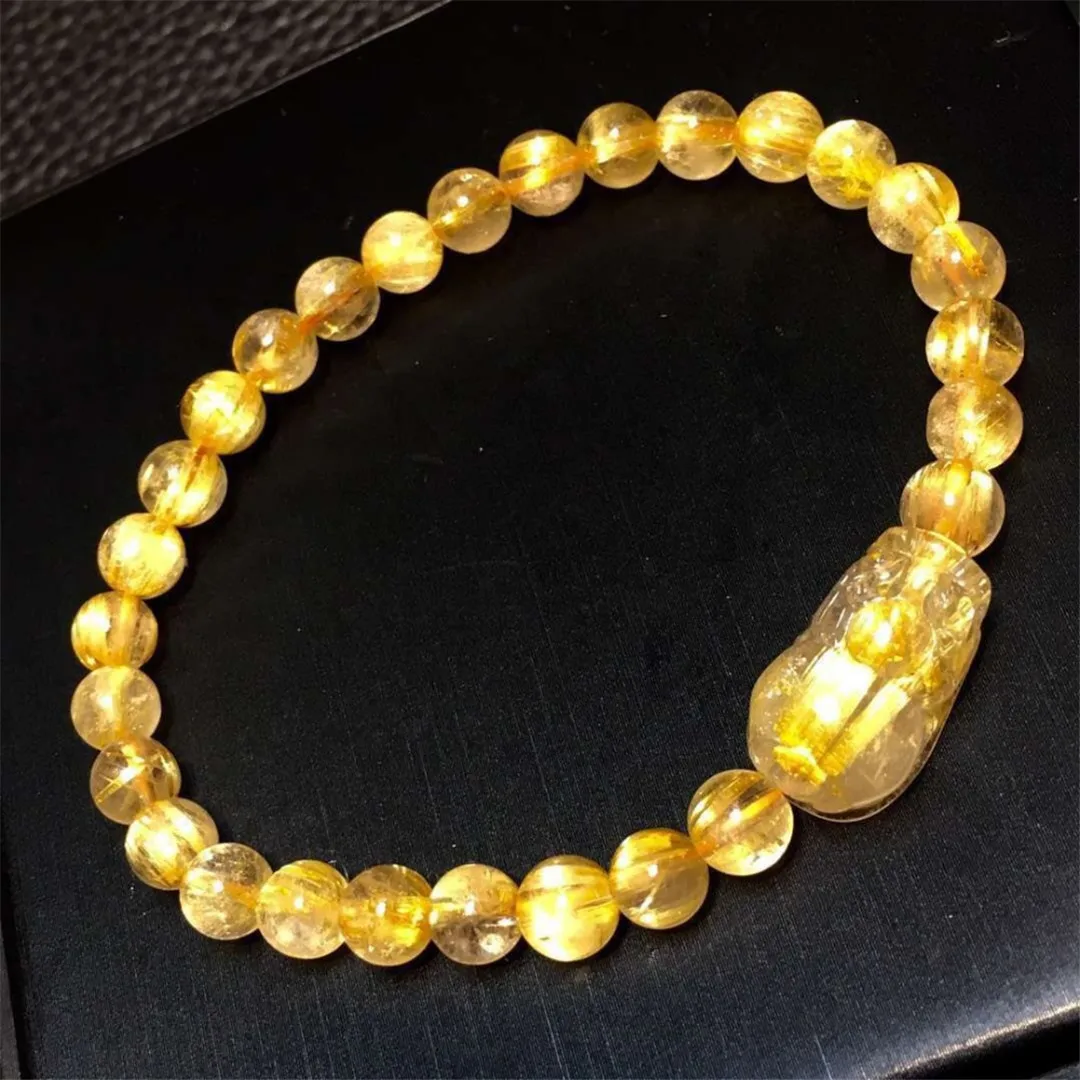 

6mm Natural Gold Rutilated Quartz Bracelet Jewelry For Women Lady Man Wealth Healing Gift PiXiu/Piyao Beads Stone Strands AAAAA