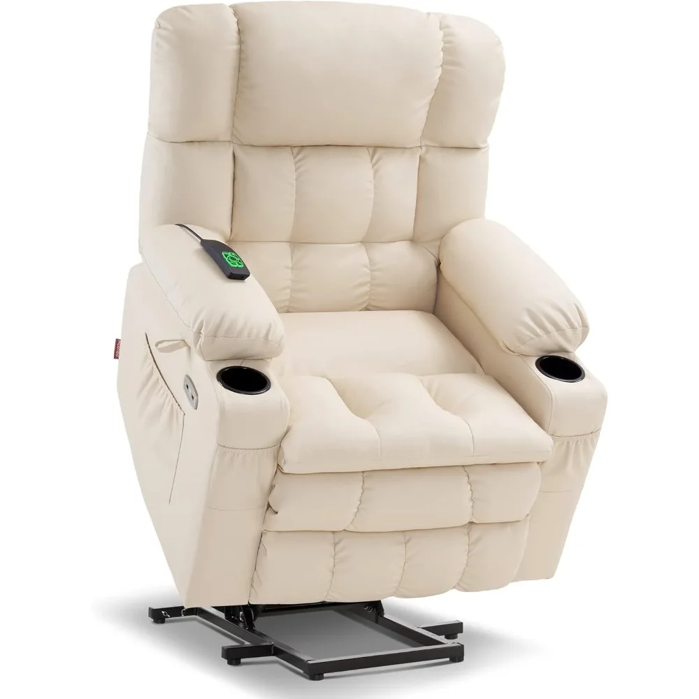 White massage chair Medium Dual Motor Power Lift Recliner Chair with Massage and Heat for Elderly Infinite Position Cup Holders,