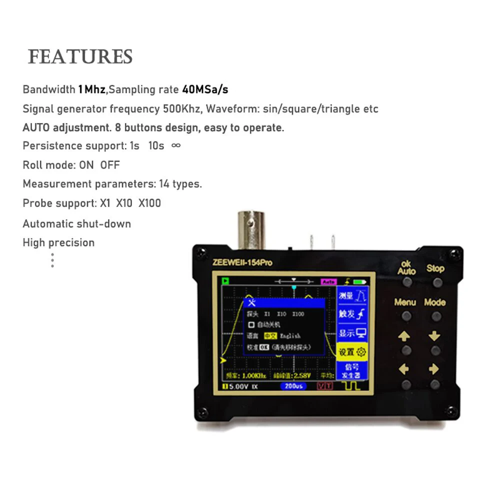 2.4-inch TFT Color Screen Digital Oscilloscope 1MHz/18MHz Bandwidth 40MSa/s Sampling Rate Signal Generator Oscilloscope