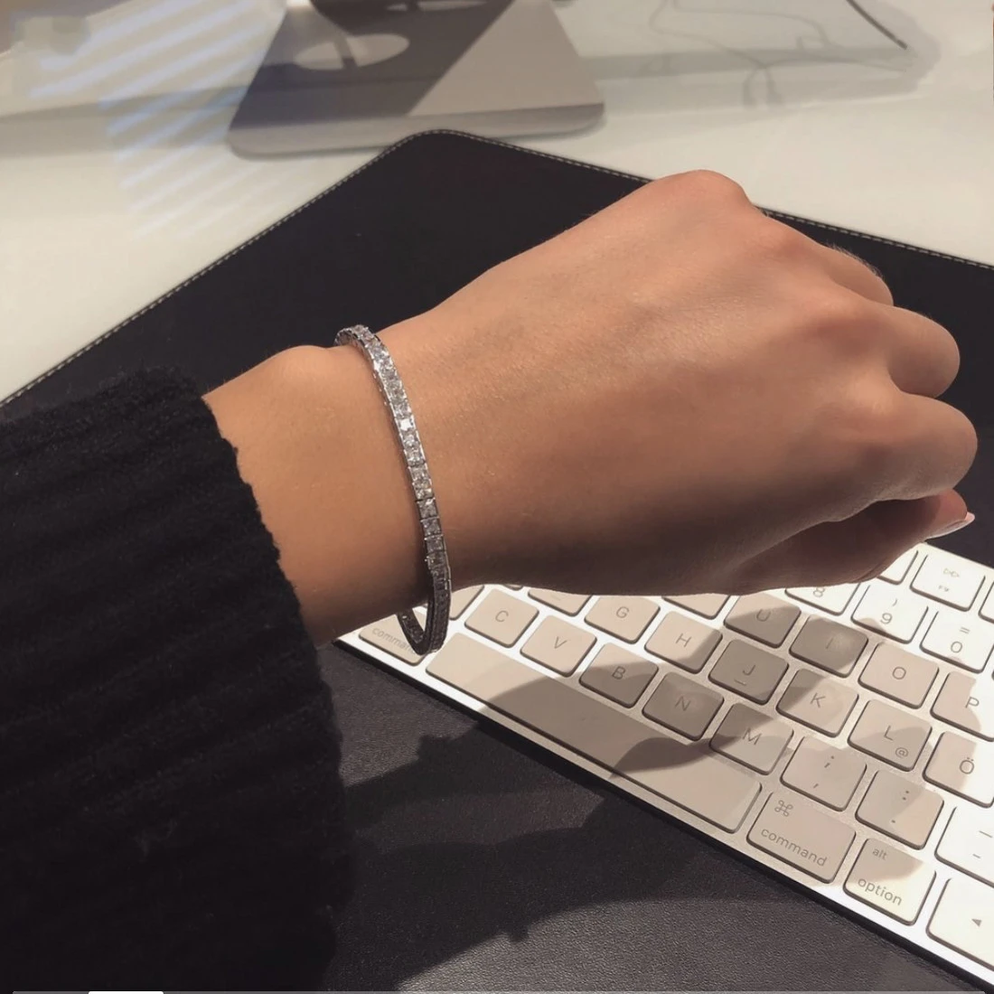 Handmade 4mm Square Diamond Bracelets For Women Men Luxury 925 Silver & 18K Yellow Gold Engagement Wedding Gemstone Jewelry