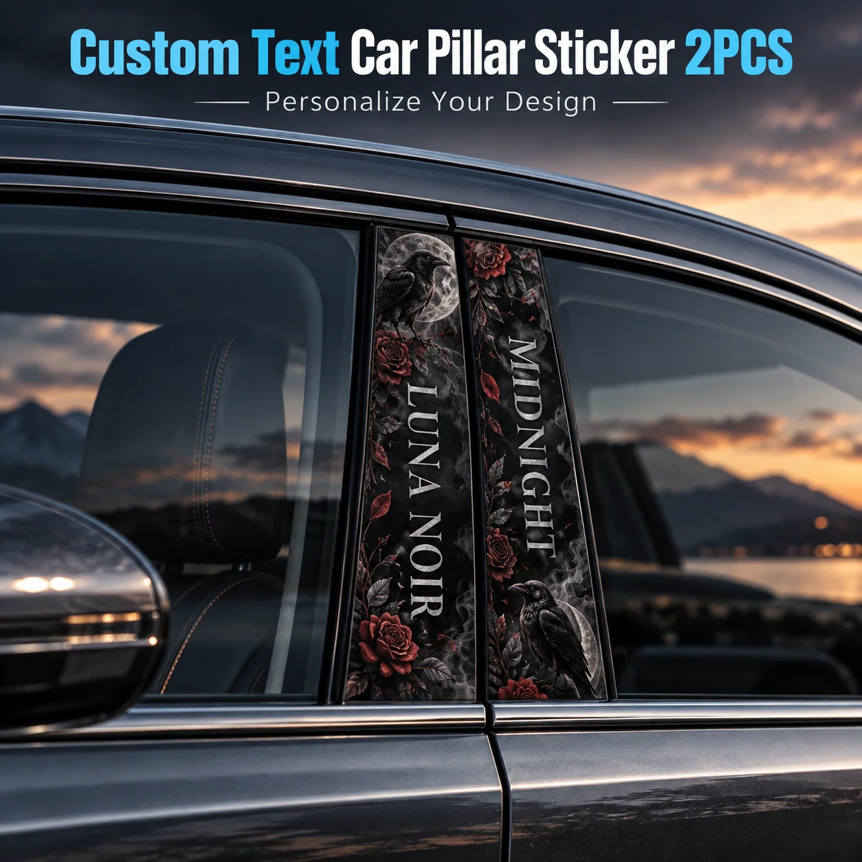 Custom Car Decals Text Photo White Glue PVC Vehicle Stickers Set of 2 with Scraper Weather‑Resistant Water‑Proof Sun Decoration