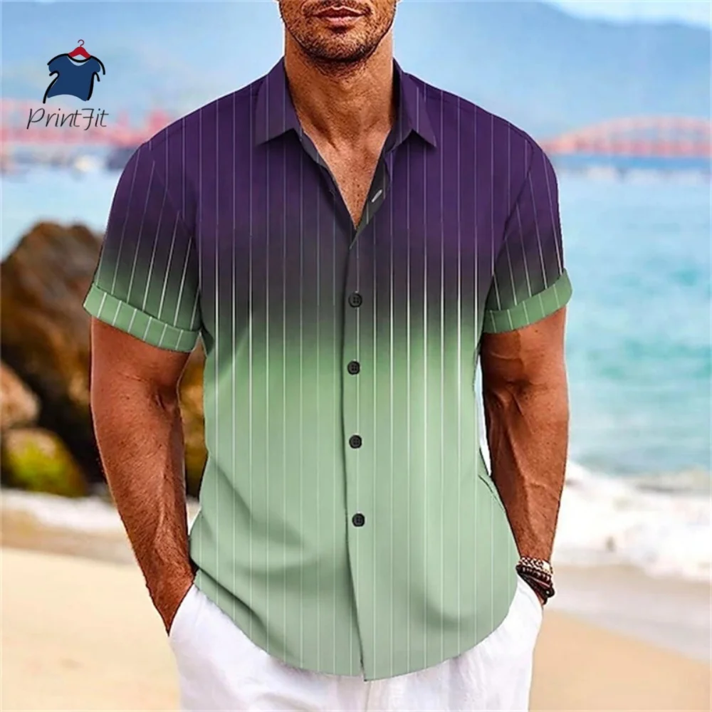 Full Print Gradient Graphic Casual Shirts For Men Short Sleeves Turndown Button Up Beach Shirts Clothing Apparel Mens Tee Tops