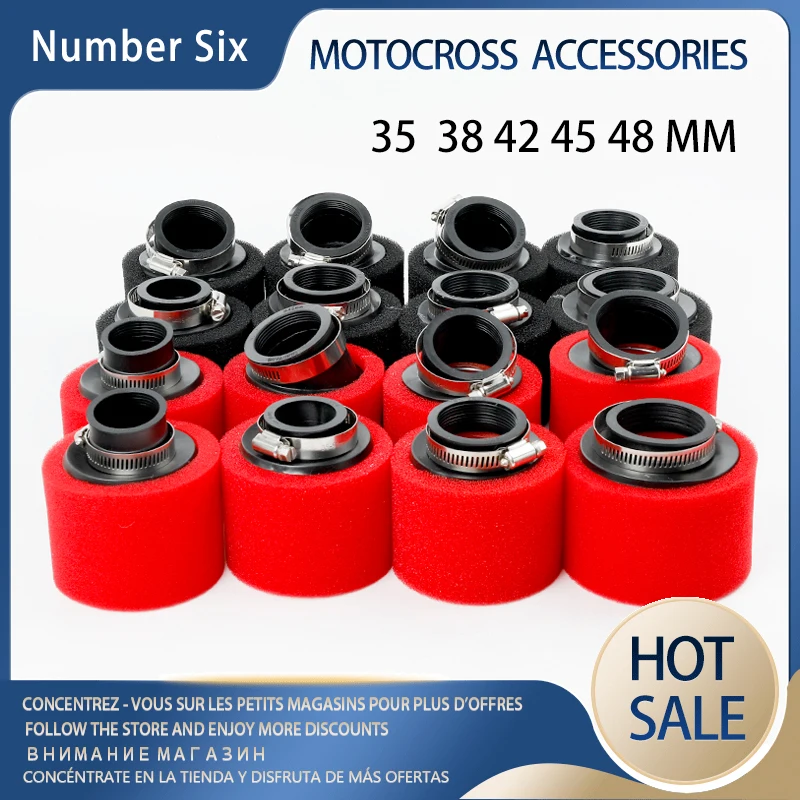 Foam Air Filter 35mm 38mm 42mm 45mm 48mm Black and Red Sponge Cleaner Moped Scooter Dirt Pit Bike Motorcycle