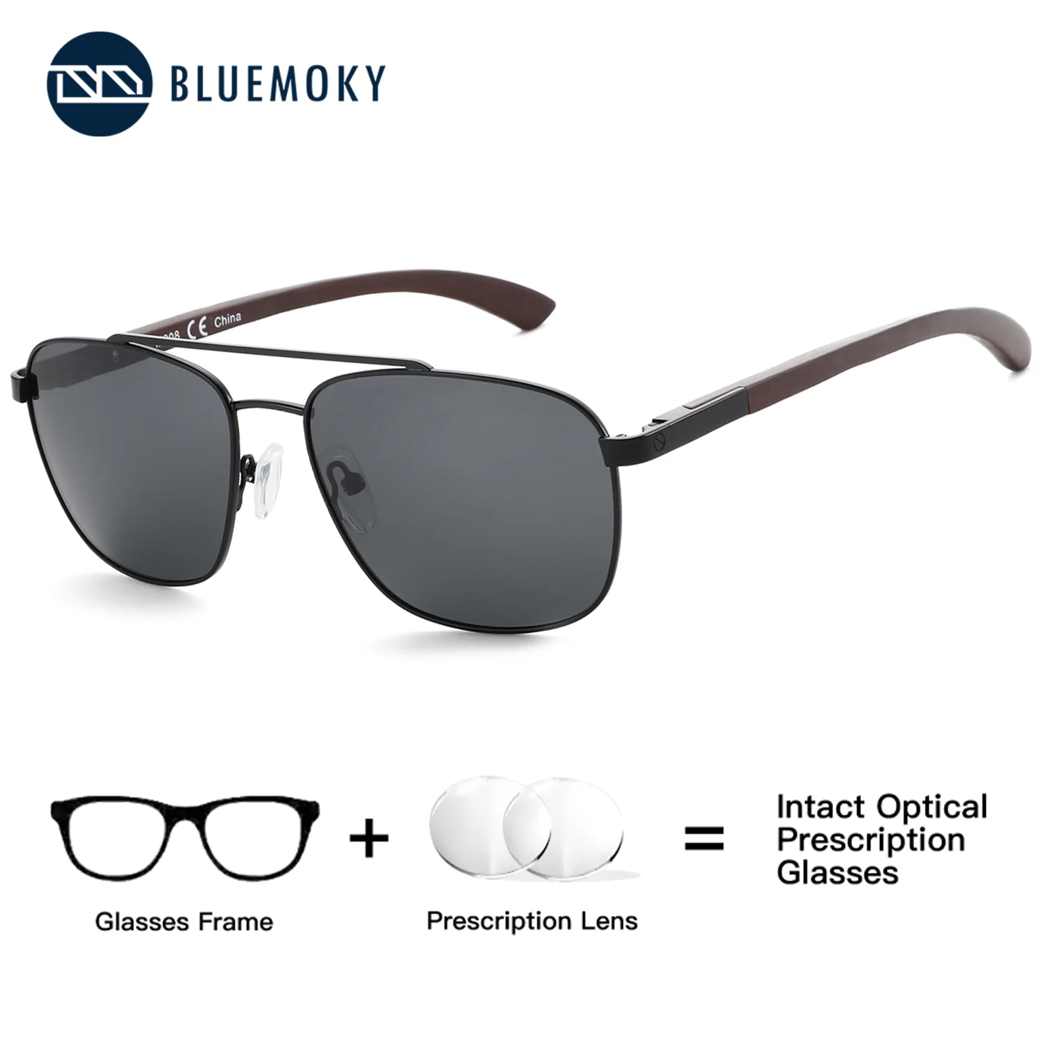 

BLUEMOKY High Quality Pilot Metal Circular Prescription Sunglasses, Men's Progressive Myopia, UV400 Polarized，Sport Shades