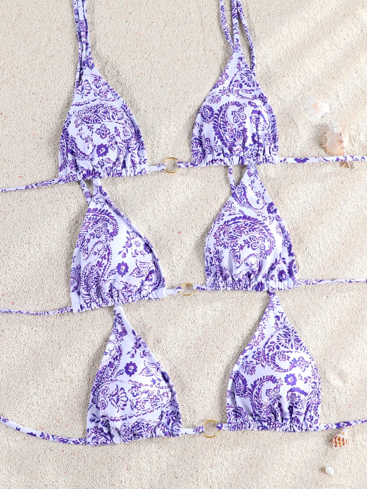 ZRTAK Micro Tangas Bikini Traje de Baño para Mujer 2026 Sexy Conjuntos de Bikinis Paisley con Anillos Ropa de Playa Esta