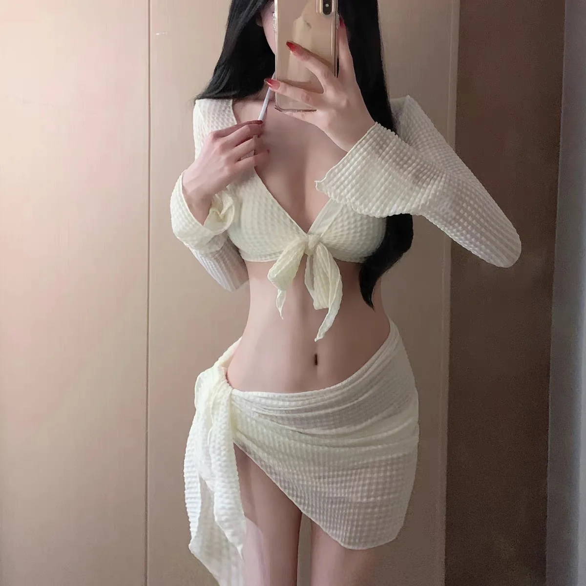 

Женский комплект бикини: сексуальный белый раздельный купальник из четырех предметов для горячих источников, дизайн Vaion Trippy Sli