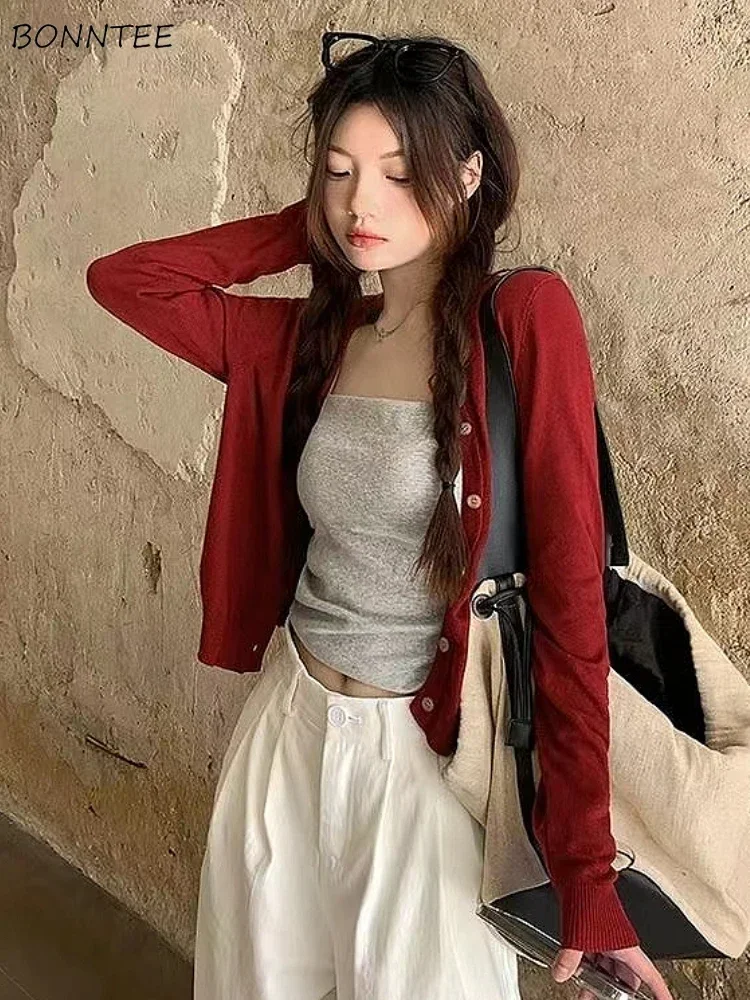 

4 Colors Cropped Cardigan for Women Simple Knitted Outwear Sexy Girls Cozy High Street Tender Holiday Versatile Womens Clothing