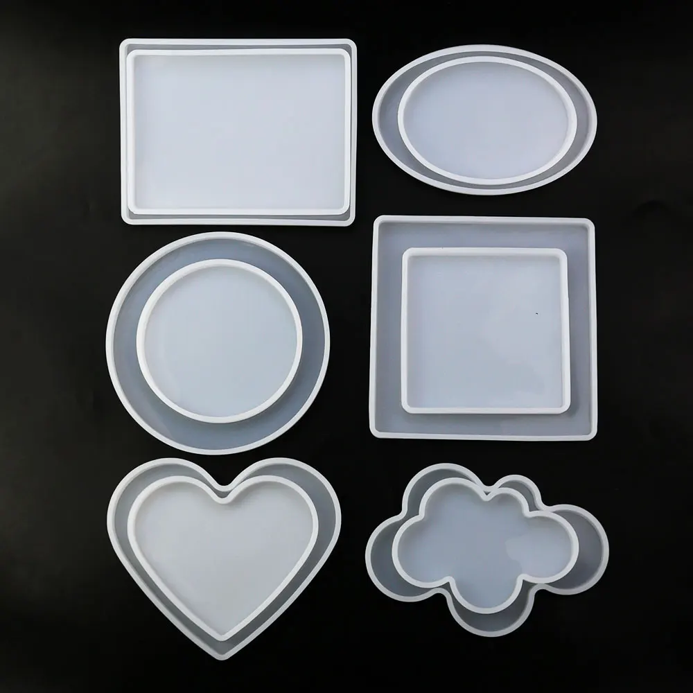 For Fun DIY Coaster Silicone Molds for Resin Epoxy Round Square Oval Cup Mat Tray Tea Clay plate Mould Ornaments Decoration