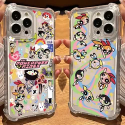 Cute P-Powerpuffs Girls Phone Case for IPhone 16 15 14 13 12 11 Mini Pro Max X XR XSMax 7 8 Plus Shockproof Transparent Cover