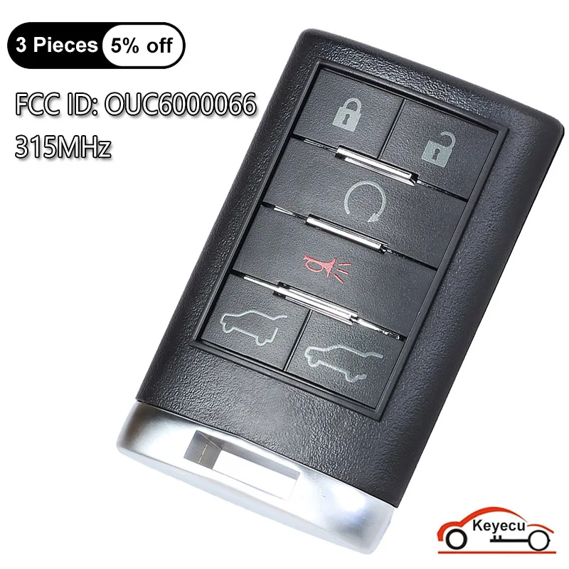 

KEYECU 6 кнопок 315 МГц для Cadillac Escalade EXT ESV 2007 2008 2009 2010 2011 2012 13 2014 Автоматический умный дистанционный брелок OUC 6000066