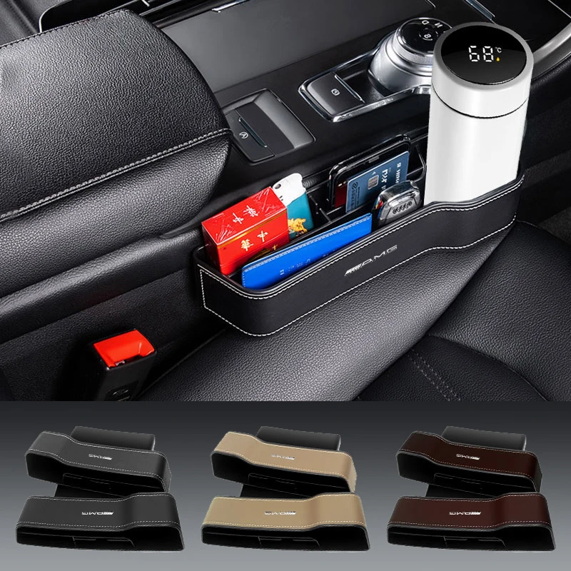 Leather Car Seat Organizer Wallet Phone Storage Box Cup Holder For Mercedes Benz AMG V177 W124 W168 W169 W245 W447 W638 W639