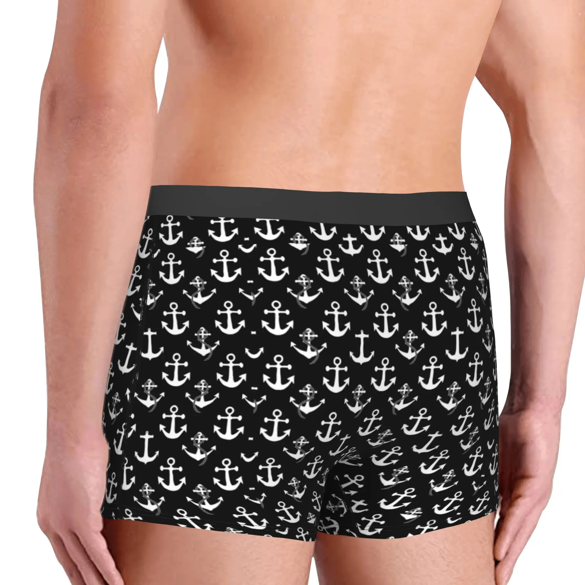 Black and White Nautical Anchor Pattern Boxer Shorts For Homme 3D Print Sailing Sailor Underwear Panties Briefs Soft Underpants